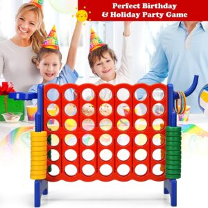 Giantex 4 in a Row Connect Game, Jumbo 4 to Score Game Set w/ 42 Chess Rings, Basketball & Hoop, Toss Rings & Quick-Release Lever, Indoor & Outdoor Family Party Game for Kids & Adults