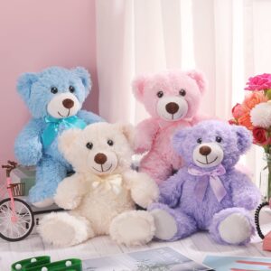 Civaner 4 Pack 14 Inches Christmas Bear Plush Stuffed Animals Cute Soft Bears Bulk for Girls Boys Girlfriend (Pink, Blue, White, Purple)