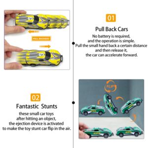 Jumping Stunt Car, Flips Pull Back Car Die Cast Car Sets for Boys 3+ with Play Mat Traffic Icon Kids Metal Friction Power Racing 8 Pcs, Model Car Barricade Alloy Mini Bounce Car, Boys Birthday Gift