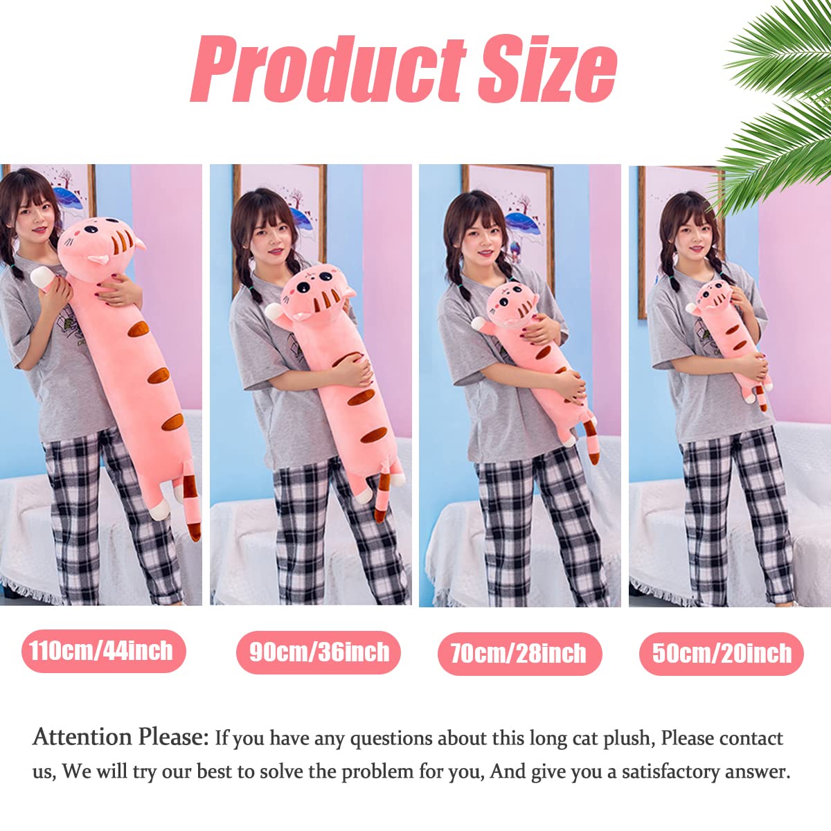 Cute Long Cat Plush Pillow - Soft Cat Stuffed Animal Body Pillow for Kids and Girlfriend, Kitten Plushie Toy for Sleeping and Decor, Idea (Pink,20in/50cm)