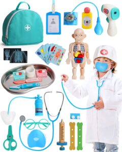 lehoo castle doctor kit for kids realistic, kids doctor kit wooden, pretend doctor playset for toddlers 3-5, medical kits toys for boys girls, with stethoscope syringe doctor bag