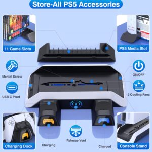 CYKOARMOR PS5 Stand with Cooling Station&Dual Controller Charger for PlayStation 5 PS5 Console(NOT Fit PS5 Slim), PS5 Accessories with 5V/3A Adapter, PS5 Base with Cooler Fan, Charging Dock