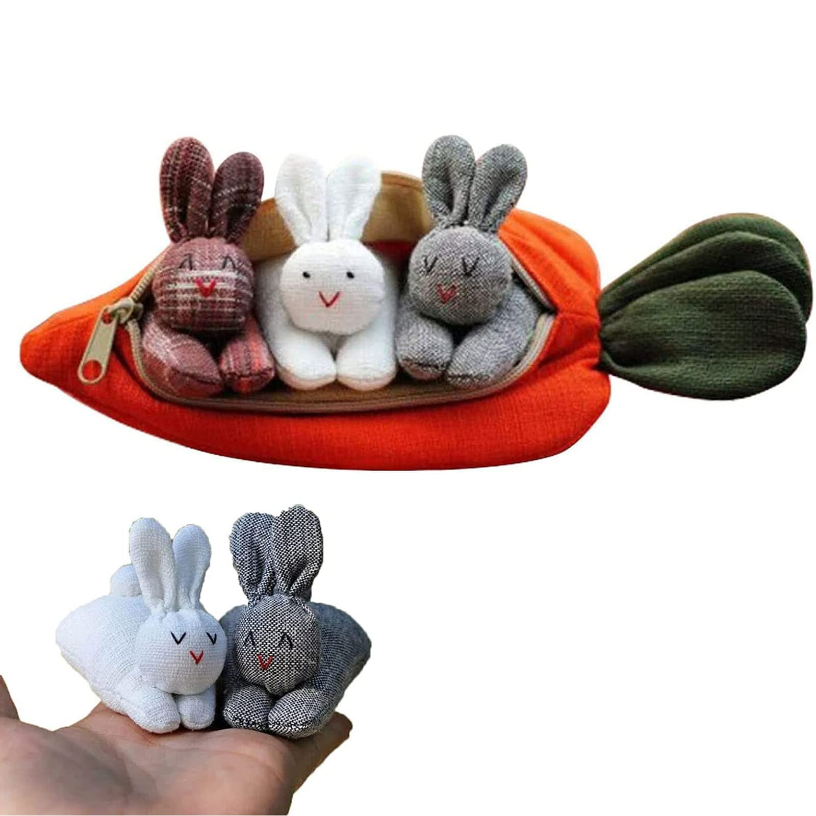 NezaBaby Easter Hide-and-Seek Plush Bunnies in 5.9" Carrot Pouch, Stuffed Animal Surprise Toy