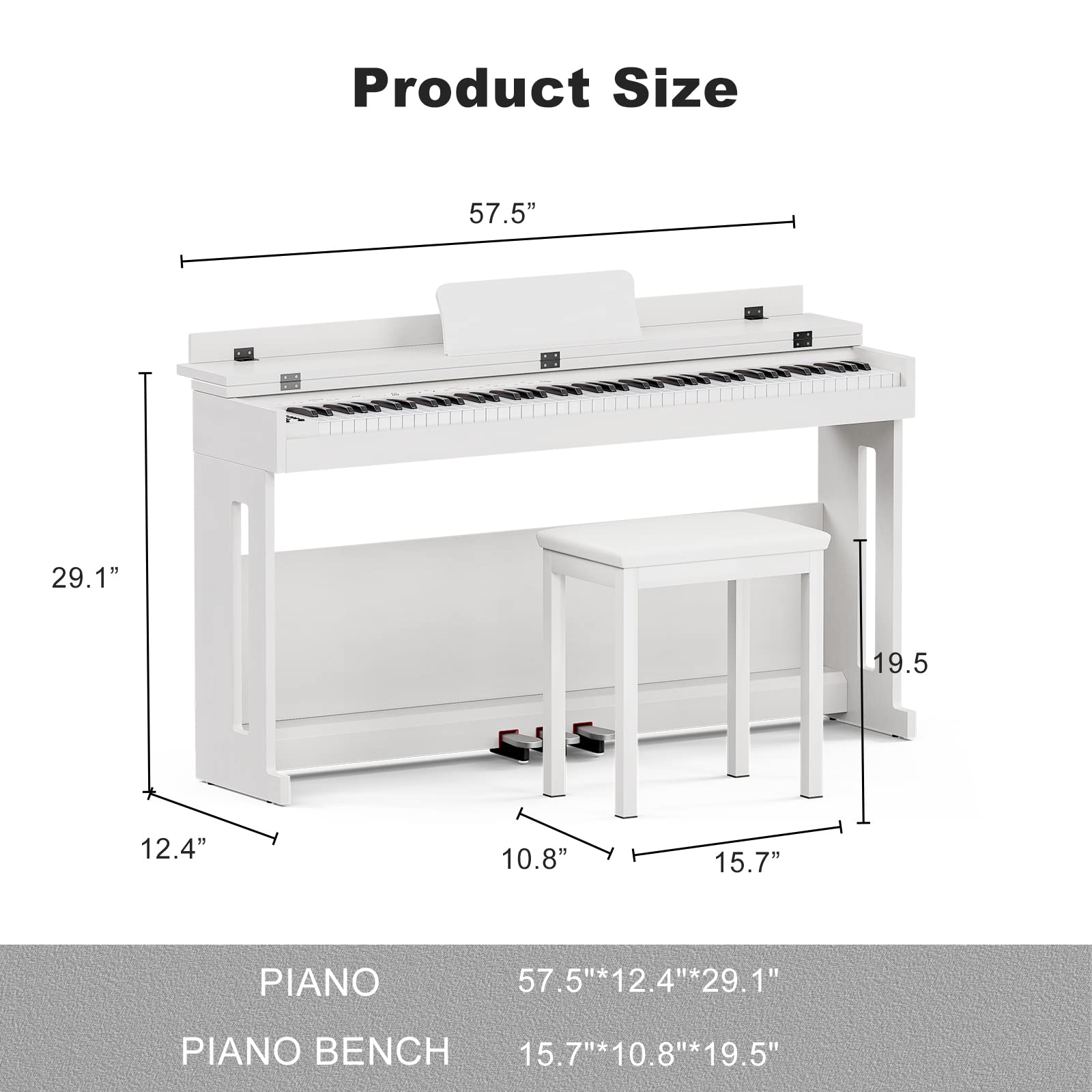 UMOMO 88 Weighted Key Digital Piano with Piano Bench, Hammer Action Electric Piano with Piano Stand, Headphone Jack, 3 Pedal, Full Size Electronic Piano Keyboard for Beginner, Adults, White