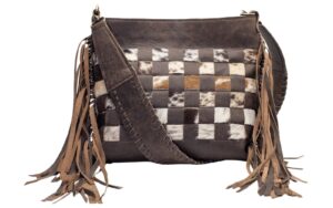 women's cowhide leather crossbody bag | western classic shoulder bag with fringes hair on leather handbag