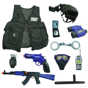 redcrab kids police officer pretend set uniform outfit role-playing toys - chirldren costumes boys and girls - swat police gear for kids dress up