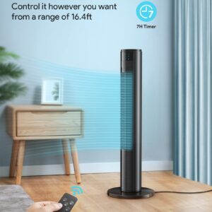 FULMINARE Tower Fan, 36”Oscillating Bladeless Fans with Remote, Quiet Cooling, 3 Modes, Multiple Speed Settings, 7H Timer, LED Display with Auto Off, Portable Floor Fan