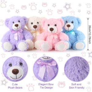 Civaner 4 Pack 14 Inches Christmas Bear Plush Stuffed Animals Cute Soft Bears Bulk for Girls Boys Girlfriend (Pink, Blue, White, Purple)