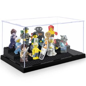 Mlikero 2 Pack Display Case for Minifigures Action Figures Block,Removable Acrylic Minifigure Display Case Box Storage with 3 Movable Steps for Collection Bricks Blocks Toys ,Models Minifigures…