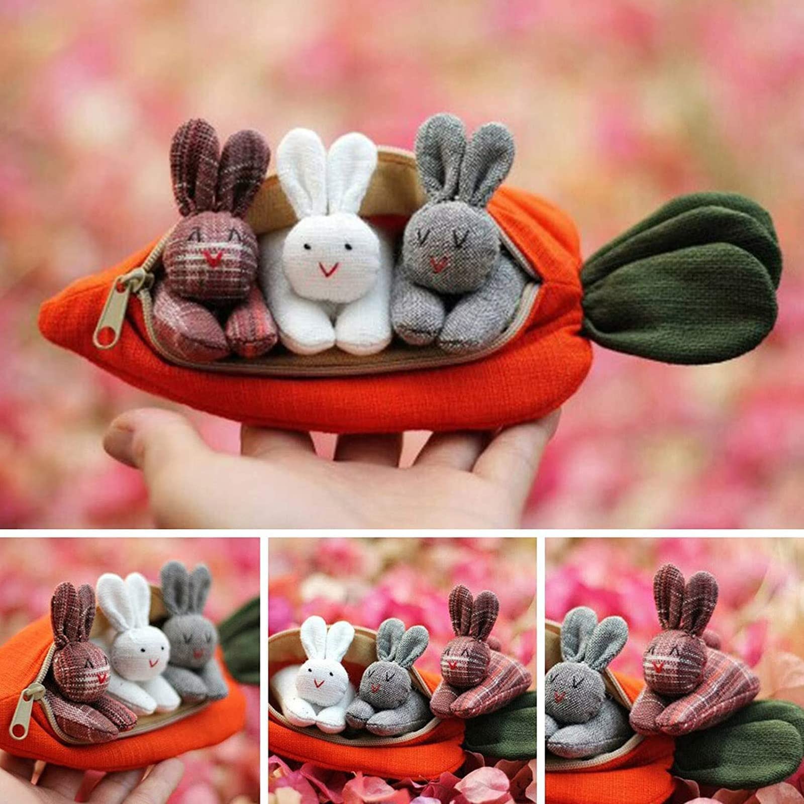 NezaBaby Easter Hide-and-Seek Plush Bunnies in 5.9" Carrot Pouch, Stuffed Animal Surprise Toy