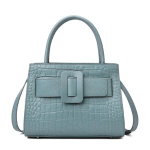 jesswoko luxury blue leather crossbody bags crocodile texture shoulder purse unique buckle designer handbags love gifts for her trendy satchel bag for women