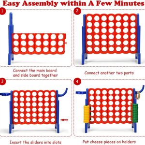 Giantex 4 in a Row Connect Game, Jumbo 4 to Score Game Set w/ 42 Chess Rings, Basketball & Hoop, Toss Rings & Quick-Release Lever, Indoor & Outdoor Family Party Game for Kids & Adults