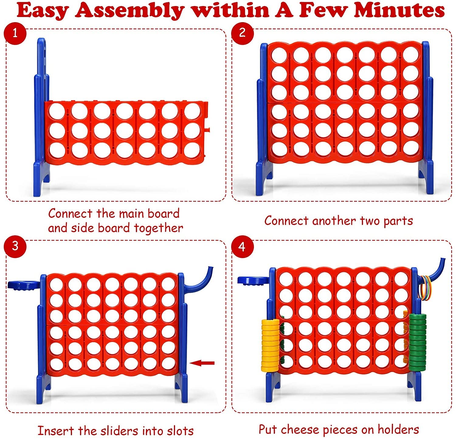 Giantex 4 in a Row Connect Game, Jumbo 4 to Score Game Set w/ 42 Chess Rings, Basketball & Hoop, Toss Rings & Quick-Release Lever, Indoor & Outdoor Family Party Game for Kids & Adults