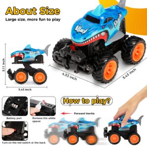 kkmon Exploding Monster Truck Toy with Interchangeable Dinosaur and Shark Bodies, Lights & Sounds,2 Pack of Light Up Monster Truck for Boys Age 3 and 4-7,Toddler Car Toys Gift