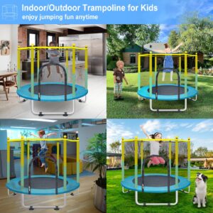 55" Small Trampoline for Kids with Net, 4.6FT Indoor Outdoor Toddler Trampoline with Safety Enclosure, Baby Round Jumping Mat, Recreational Trampolines Birthday Gifts for Children Boy Girl