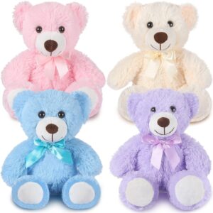 civaner 4 pack 14 inches christmas bear plush stuffed animals cute soft bears bulk for girls boys girlfriend (pink, blue, white, purple)