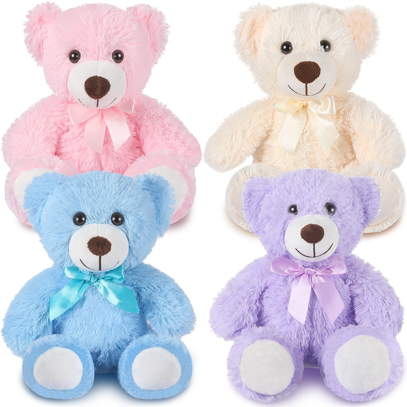 Civaner 4 Pack 14 Inches Christmas Bear Plush Stuffed Animals Cute Soft Bears Bulk for Girls Boys Girlfriend (Pink, Blue, White, Purple)