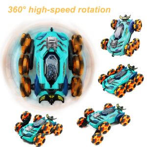 HScopter Remote Control Car, Six-Wheel RC Car 6WD Drift Stunt Off Road Truck Race Toy with Smoke Fuction Light Rotating Vehicle Gift Present for Boys Kids Children Age 5 6 7 8 9 10 (Blue)