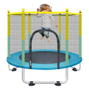 55" small trampoline for kids with net, 4.6ft indoor outdoor toddler trampoline with safety enclosure, baby round jumping mat, recreational trampolines birthday gifts for children boy girl