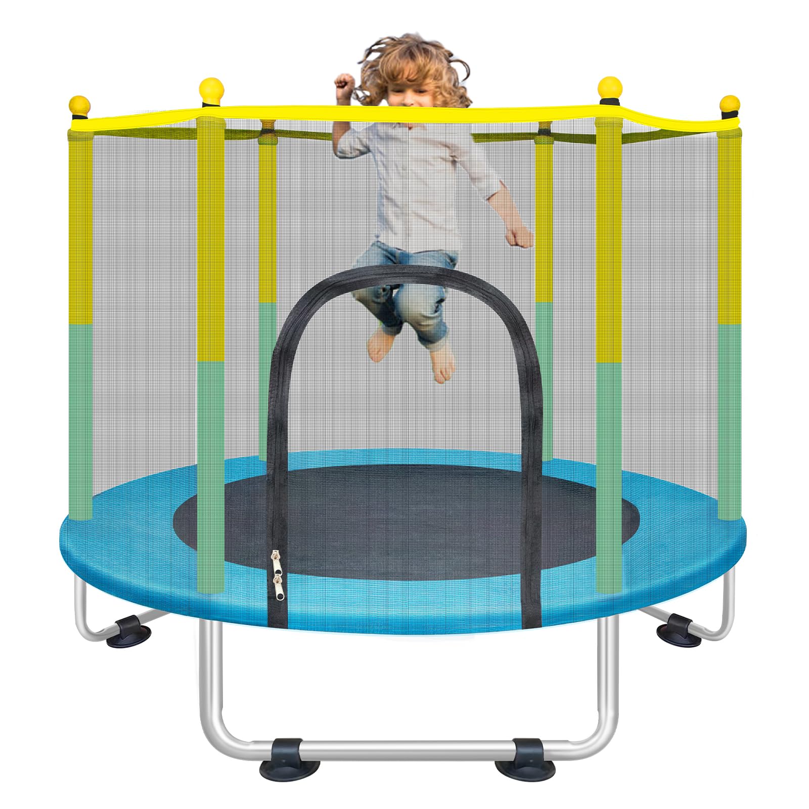 55" Small Trampoline for Kids with Net, 4.6FT Indoor Outdoor Toddler Trampoline with Safety Enclosure, Baby Round Jumping Mat, Recreational Trampolines Birthday Gifts for Children Boy Girl