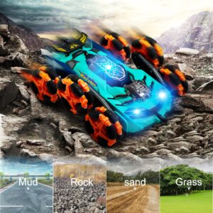 HScopter Remote Control Car, Six-Wheel RC Car 6WD Drift Stunt Off Road Truck Race Toy with Smoke Fuction Light Rotating Vehicle Gift Present for Boys Kids Children Age 5 6 7 8 9 10 (Blue)