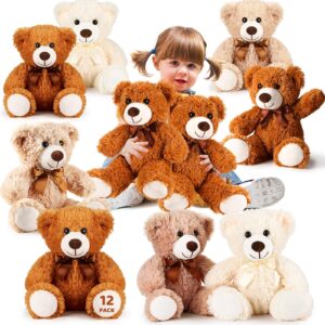 Zhanmai 12 Pcs 14 Inch Bear Stuffed Animal Bulk Plush Stuffed Bear for Baby Shower 2024 Graduation Gifts Birthday Party Favors Birthday Wedding Party Decorations(Light Brown, Khaki and White)