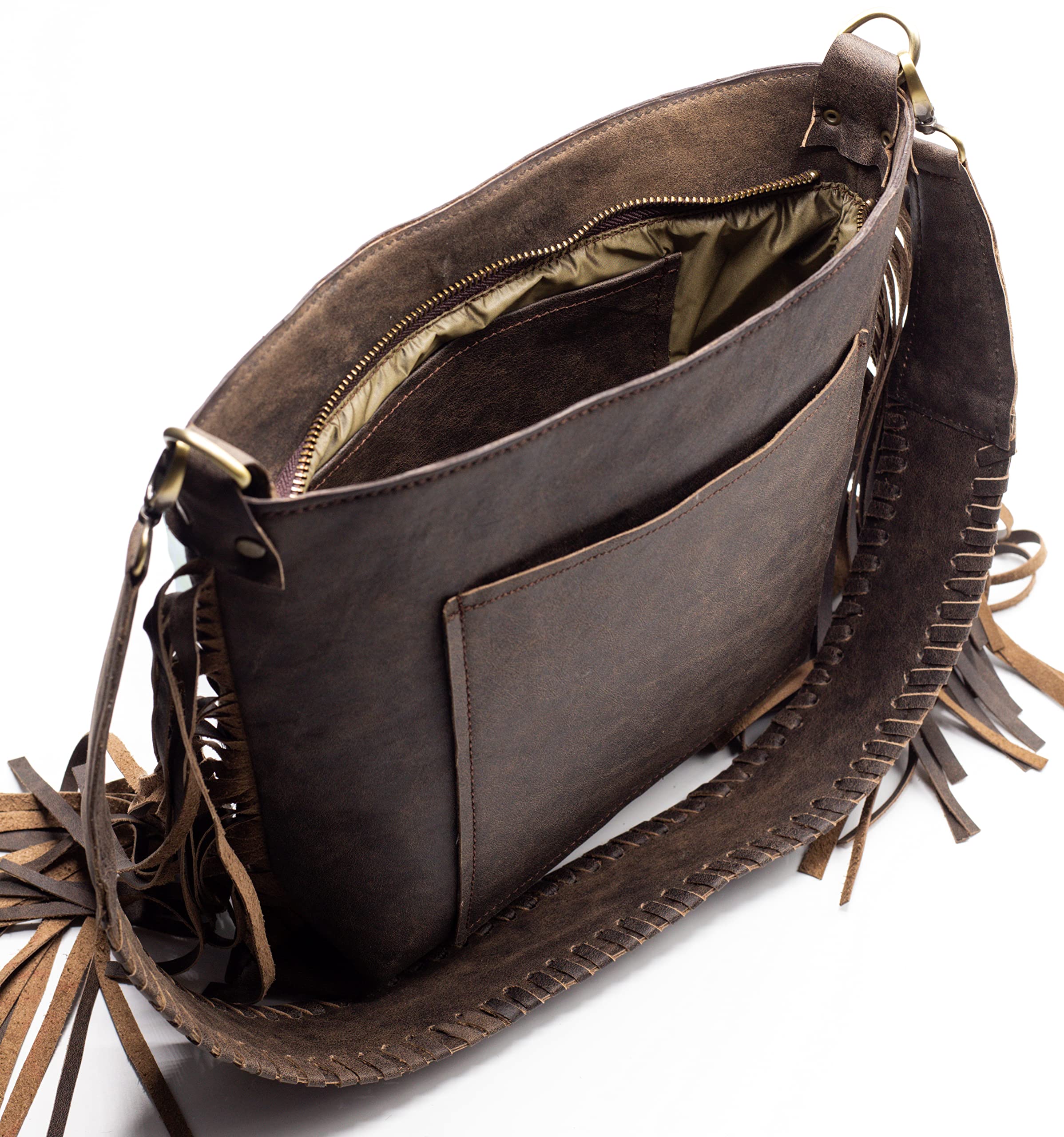 Women's Cowhide Leather Crossbody Bag | Western Classic Shoulder Bag with Fringes Hair on Leather Handbag