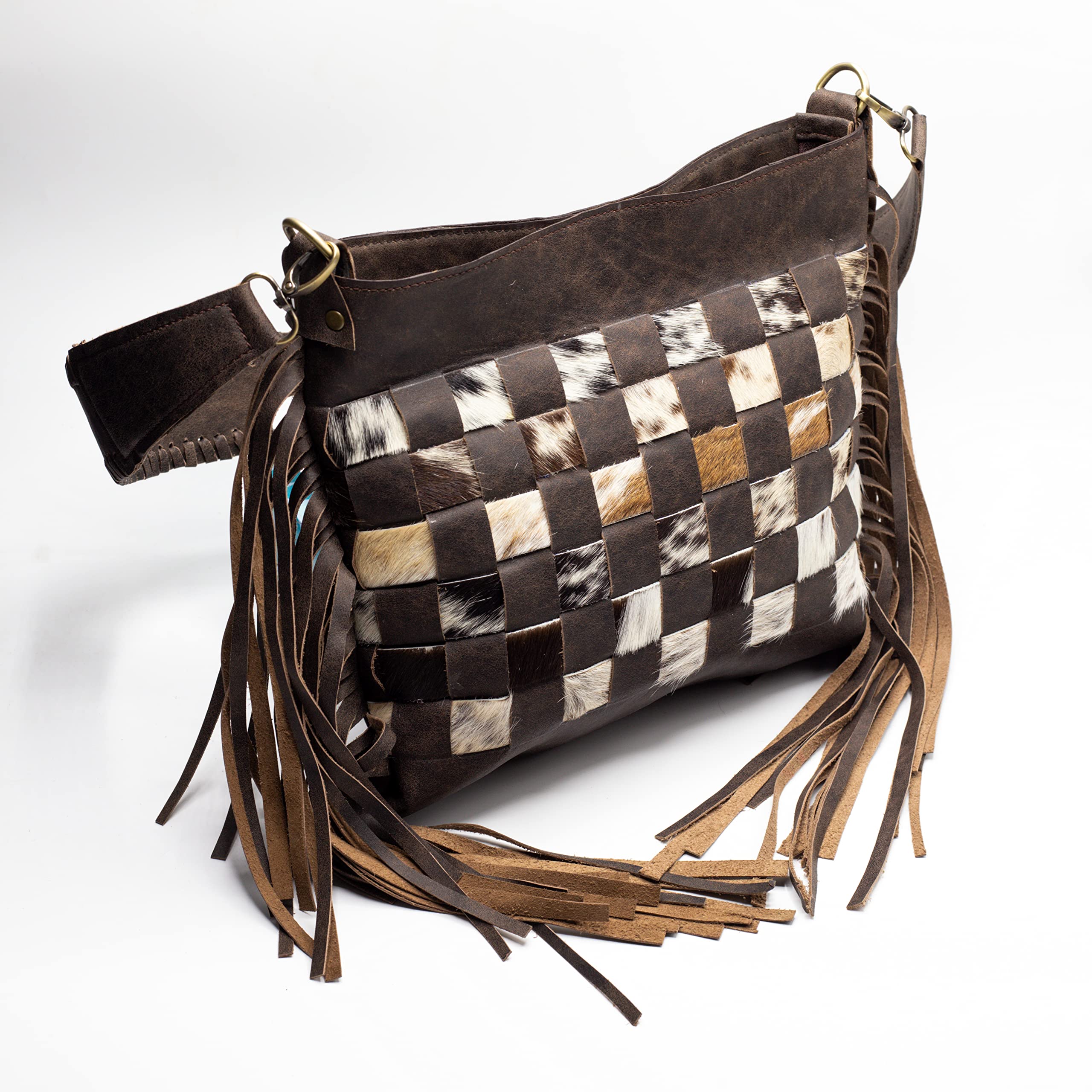 Women's Cowhide Leather Crossbody Bag | Western Classic Shoulder Bag with Fringes Hair on Leather Handbag