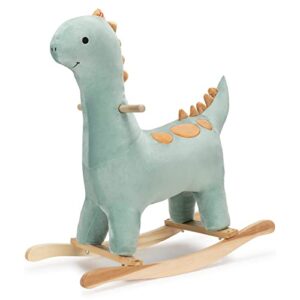 bronty rocking horse dinosaur by joon, great for child development, incredibly soft plush fabric, safe dino rocker with wooden handles & base, boost imagination & creativity with sound effects, green