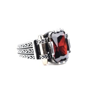 Men Silver Ruby Stone Ring, Square Stone Man Ring, Turkish Silver Handmade Ring, Zircon Stone Ring, 925k Sterling Silver Ring