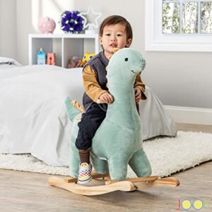 BRONTY Rocking Horse Dinosaur by JOON, Great for Child Development, Incredibly Soft Plush Fabric, Safe Dino Rocker with Wooden Handles & Base, Boost Imagination & Creativity with Sound Effects, Green