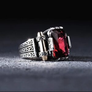 Men Silver Ruby Stone Ring, Square Stone Man Ring, Turkish Silver Handmade Ring, Zircon Stone Ring, 925k Sterling Silver Ring