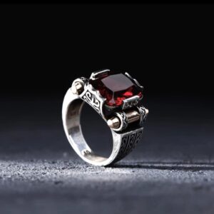 Men Silver Ruby Stone Ring, Square Stone Man Ring, Turkish Silver Handmade Ring, Zircon Stone Ring, 925k Sterling Silver Ring