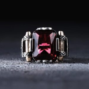 Men Silver Ruby Stone Ring, Square Stone Man Ring, Turkish Silver Handmade Ring, Zircon Stone Ring, 925k Sterling Silver Ring