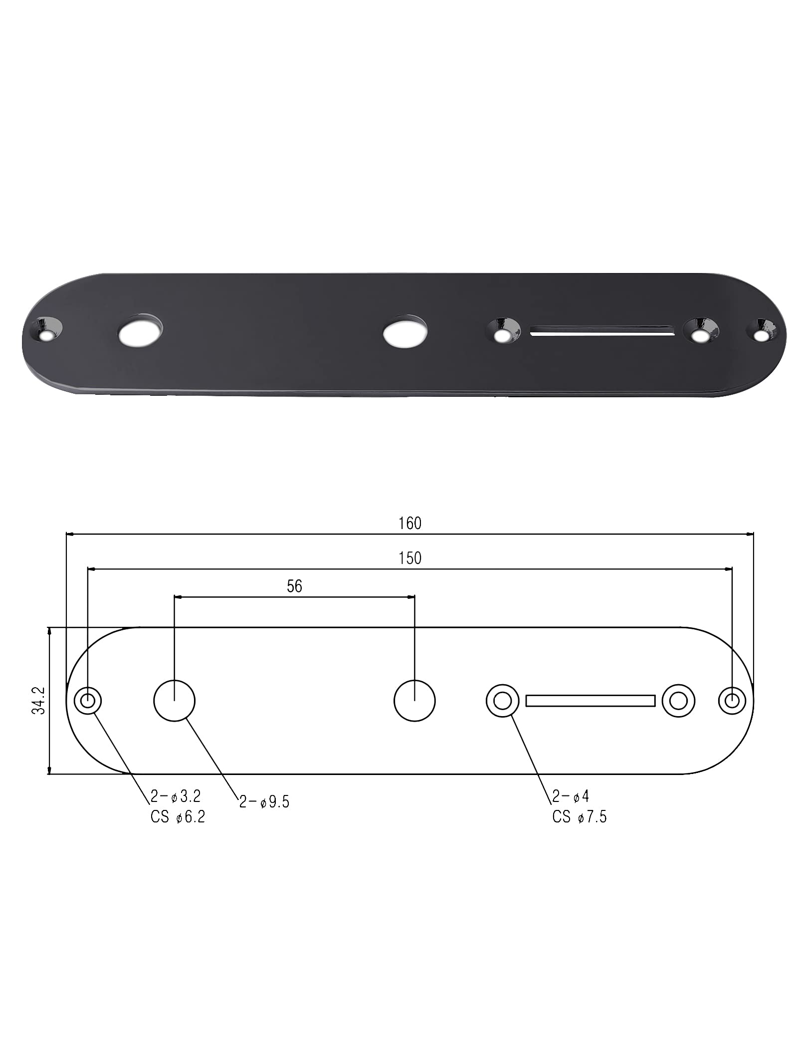 Rubatone Guitar Control Plate for Fender Tele Telecaster Squier Style Electric Guitar Metal Black 34.2mm Width.