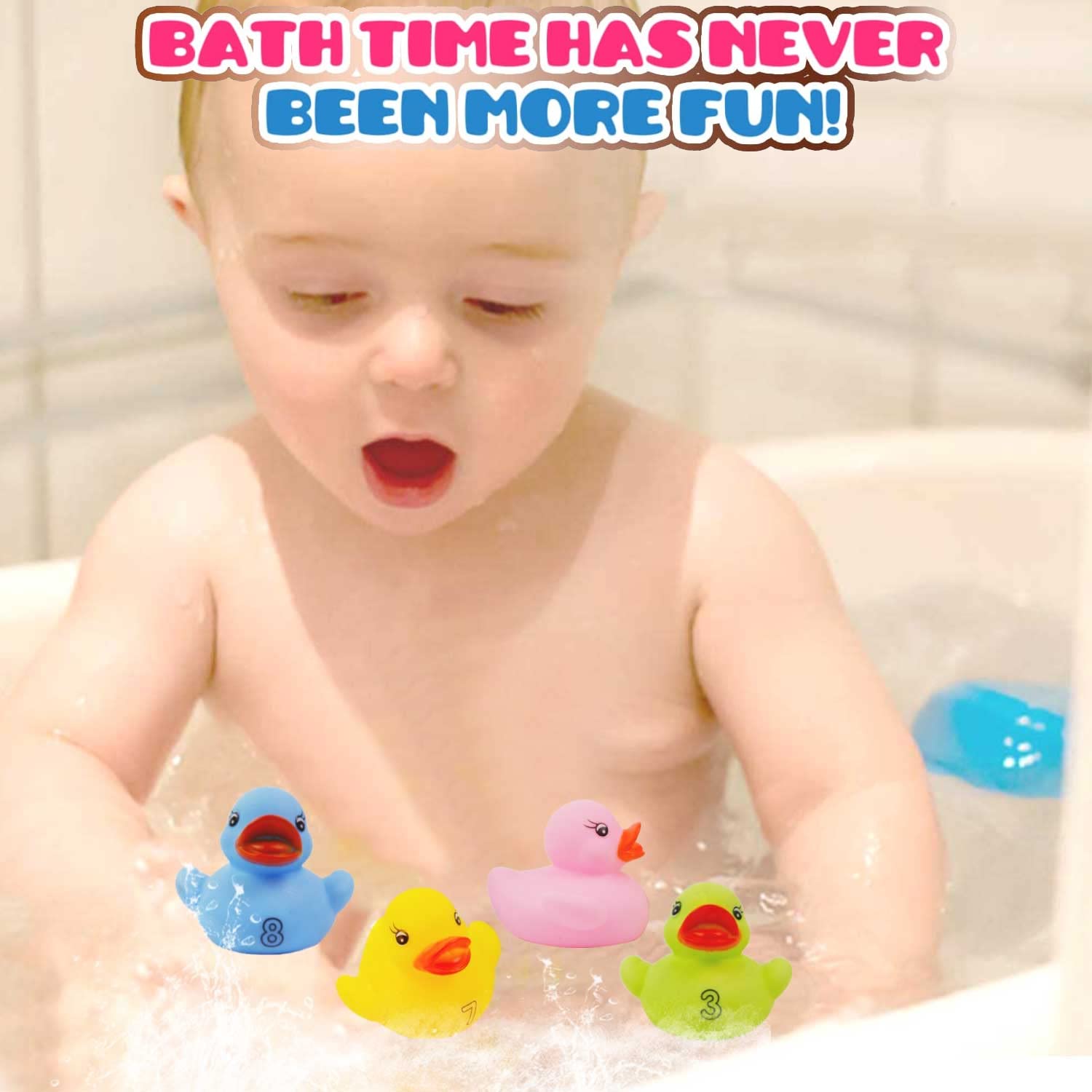 10 Pack: Numbers Counting Rubber Ducks Colorful Bath Toys - 1, 2, 3 Learn to Count Numeracy Early Learning Educational Bathtime Squeak Duckies Bathtub Set for Kids, Toddlers