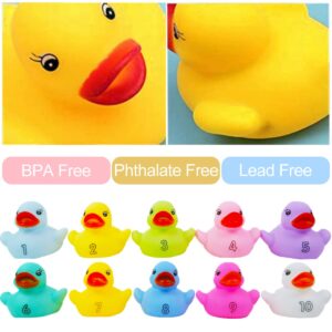 10 Pack: Numbers Counting Rubber Ducks Colorful Bath Toys - 1, 2, 3 Learn to Count Numeracy Early Learning Educational Bathtime Squeak Duckies Bathtub Set for Kids, Toddlers