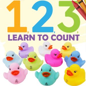 10 Pack: Numbers Counting Rubber Ducks Colorful Bath Toys - 1, 2, 3 Learn to Count Numeracy Early Learning Educational Bathtime Squeak Duckies Bathtub Set for Kids, Toddlers