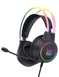 gaming headset with mic, 3.5mm lightweight headphones with rgb aluminum frame, surround sound, compatible with ps4 ps5 xbox one(adapter not included) pc mobile phone (black)