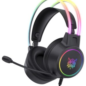 Gaming Headset with Mic, 3.5mm Lightweight Headphones with RGB Aluminum Frame, Surround Sound, Compatible with PS4 PS5 Xbox One(Adapter Not Included) PC Mobile Phone (Black)