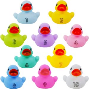 10 pack: numbers counting rubber ducks colorful bath toys - 1, 2, 3 learn to count numeracy early learning educational bathtime squeak duckies bathtub set for kids, toddlers