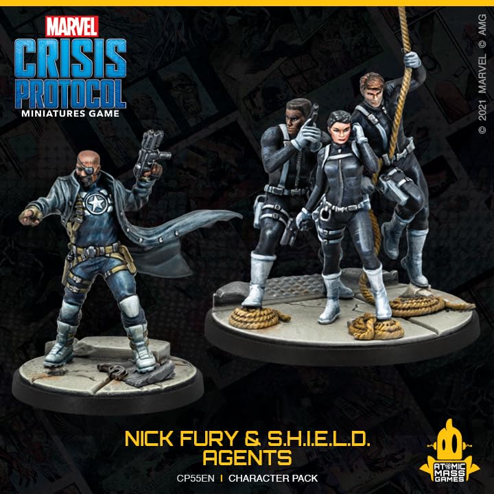 Atomic Mass Games Marvel: Crisis Protocol Nick Fury & S.H.I.E.L.D. Agents Character Pack - Unleash Strategic Brilliance! Tabletop Superhero Game, Ages 14+, 2 Players, 90 Minute Playtime, Made