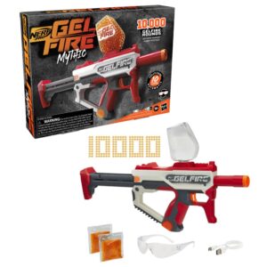 nerf pro gelfire mythic full auto blaster & 10,000 gelfire rounds, 800 round hopper, rechargeable battery, eyewear, ages 14 & up