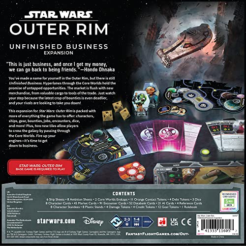 Star Wars: Outer Rim - Unfinished Business Expansion - Strategy Game, Adventure Game for Kids & Adults, Ages 14+, 1-4 Players, 3-4 Hour Playtime, Made by Fantasy Flight Games