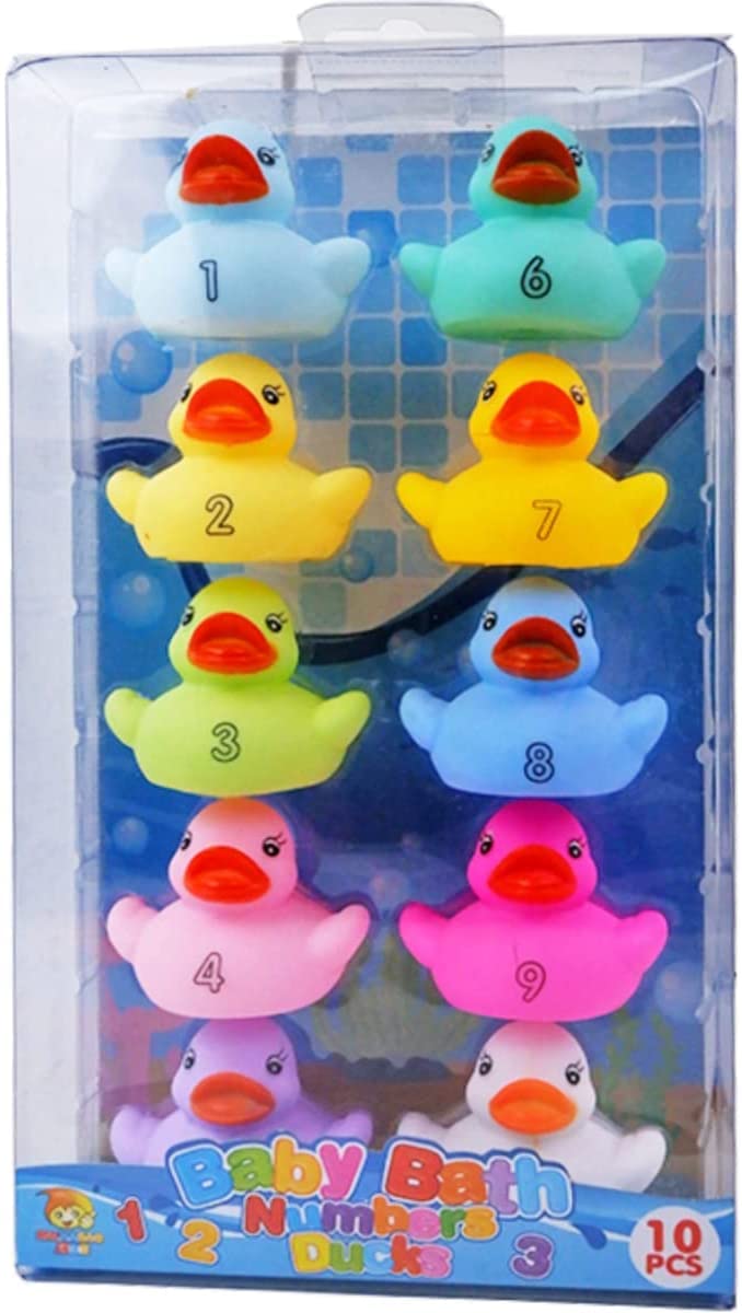 10 Pack: Numbers Counting Rubber Ducks Colorful Bath Toys - 1, 2, 3 Learn to Count Numeracy Early Learning Educational Bathtime Squeak Duckies Bathtub Set for Kids, Toddlers