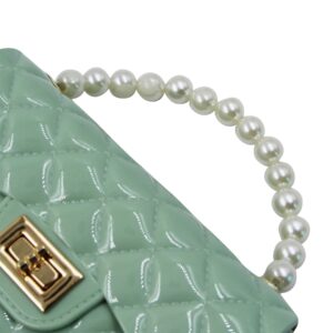 MOSSTYUS Summer Jelly Bag Purse Lady Girls Crossbody Shoulder bag Top Handle Handbag Portable Pearl Pouch Wallet, Green