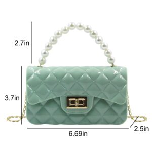 MOSSTYUS Summer Jelly Bag Purse Lady Girls Crossbody Shoulder bag Top Handle Handbag Portable Pearl Pouch Wallet, Green