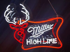 zzya shipping from usa, 17''x14'' miller high life neon signs real glass light sign home beer bar pub recreation room wall decoration gifts (miller buck, rt082), 17''/42cm frame widest point