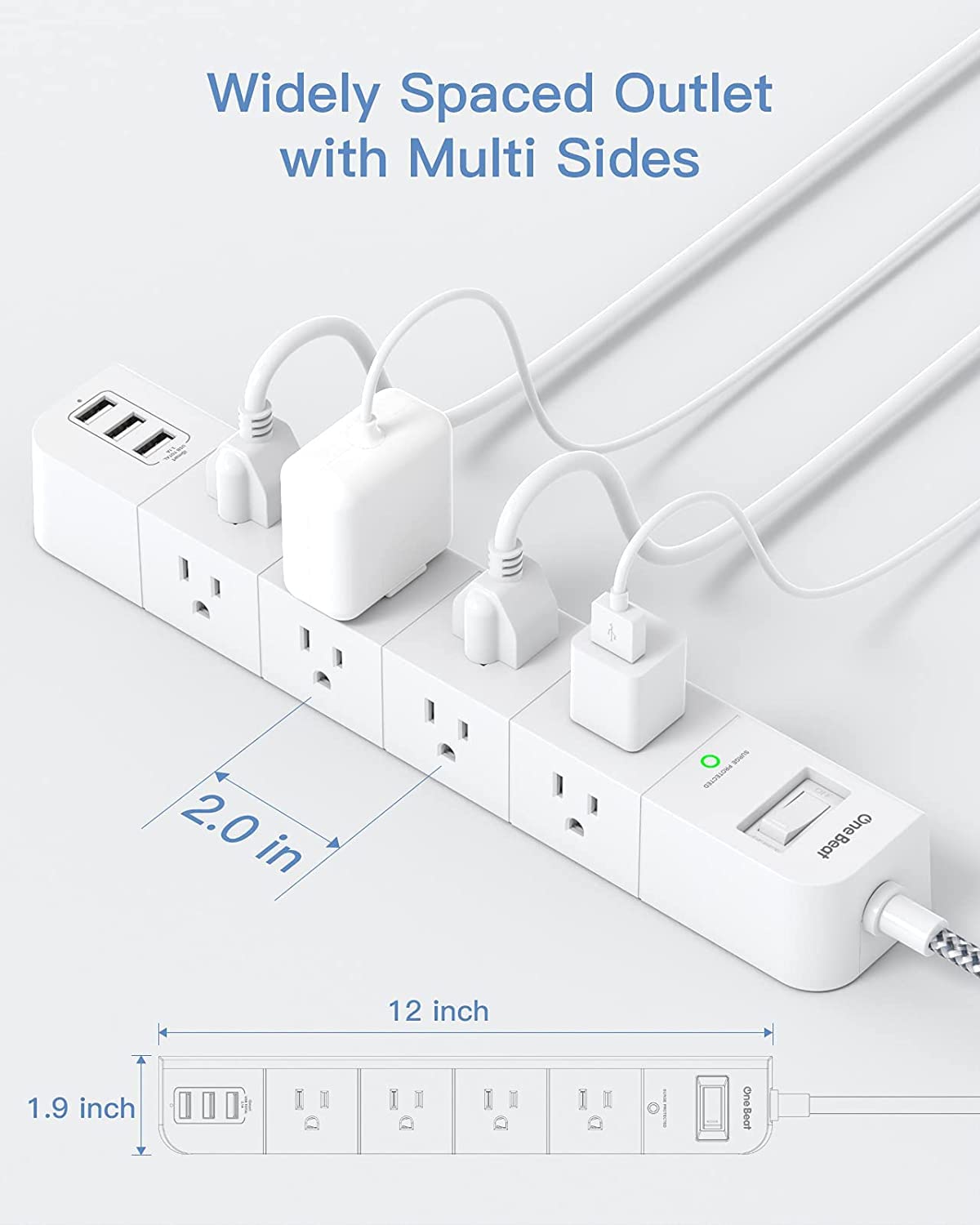 10Ft Extension Cord and 1800J Surge Protector with USB Bundle