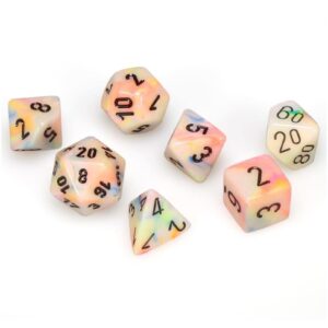 Chessex Dice Set – 10mm Festive Circus/Black Plastic Polyhedral Dice Set – Dungeons and Dragons D&D DND TTRPG Dice – Includes 7 Dice - D4 D6 D8 D10 D12 D20 D%,CHX20442